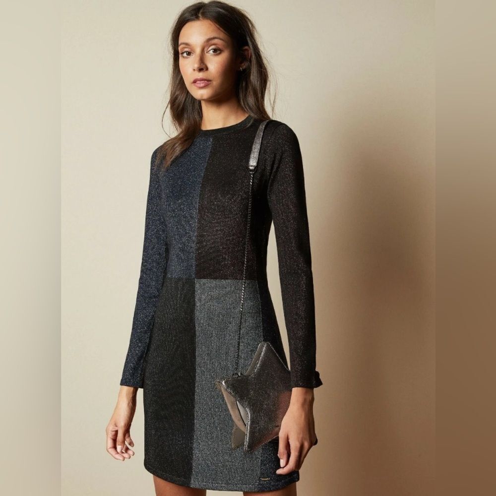 Ted baker London women’s 4 redlo colorblock metallic long sleeve mini dress